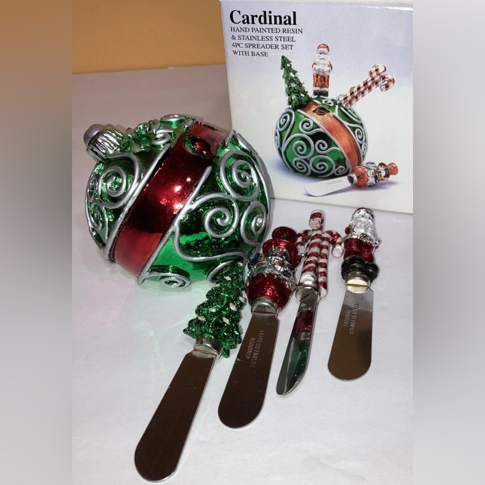 Festive Holiday Spreader Knife Set w/ Ornament holder